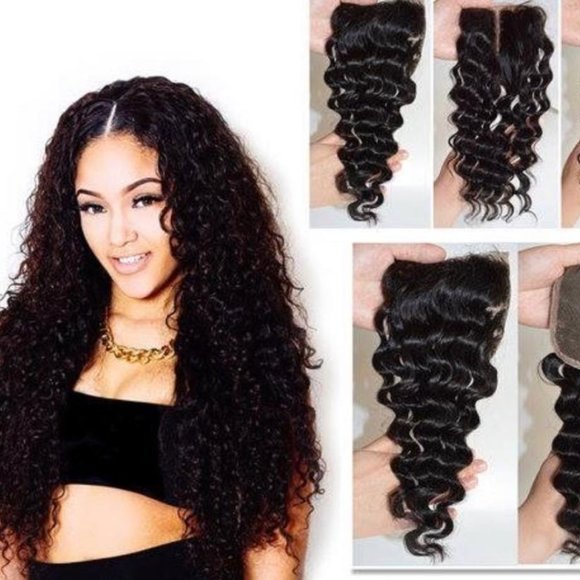 20" 4X4 Brazilian Human Hair Deep Wave 3 Part Lace Closure - Picture 1 of 4